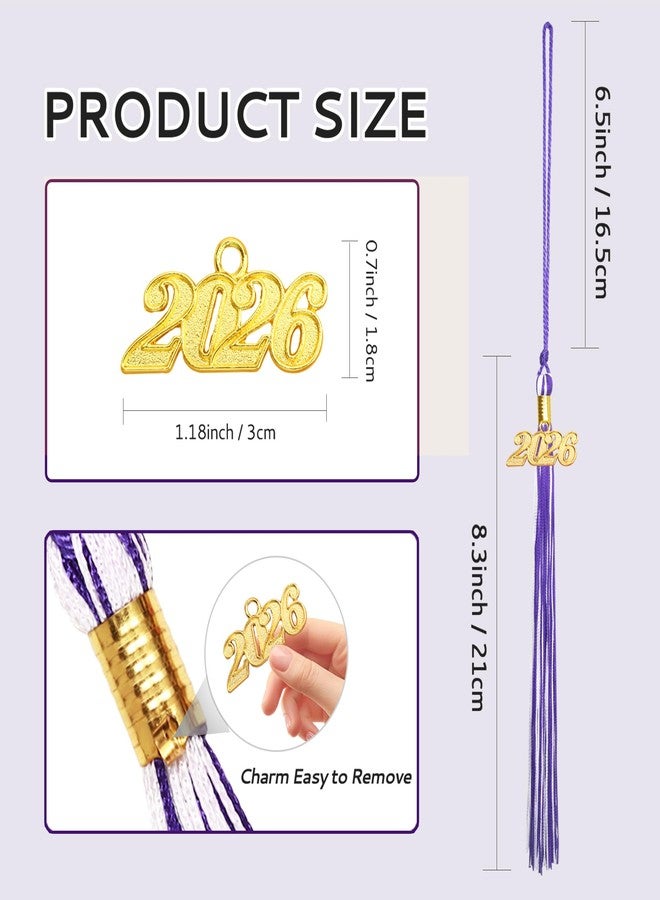 Nelisylux 2026 Tassel Graduation, Purple White Graduation Tassel, 2026 Tassel Charms for Graduations Cap Decorations, Tassels Memorial Grad Cords for College High School Graduate Hat Ceremonies Accessories - Image 2